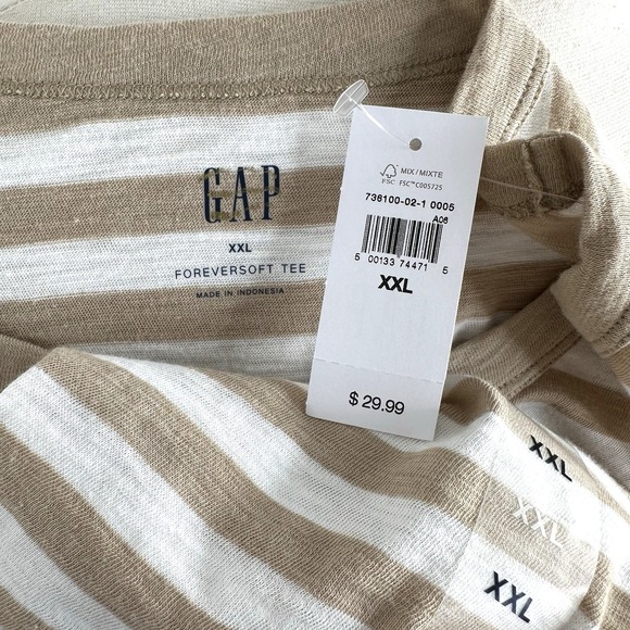 NWT GAP Forever Soft Tee XXL 20 Khaki Stripe Short Sleeve Crew Neck Foreversoft - Picture 10 of 11